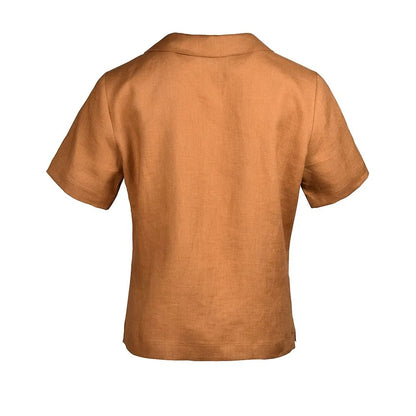 Ochre short sleeve linen shirt back view