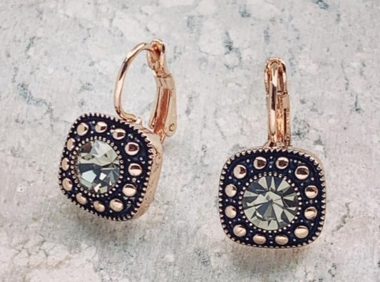 Antique square earrings with Swarovski crystals