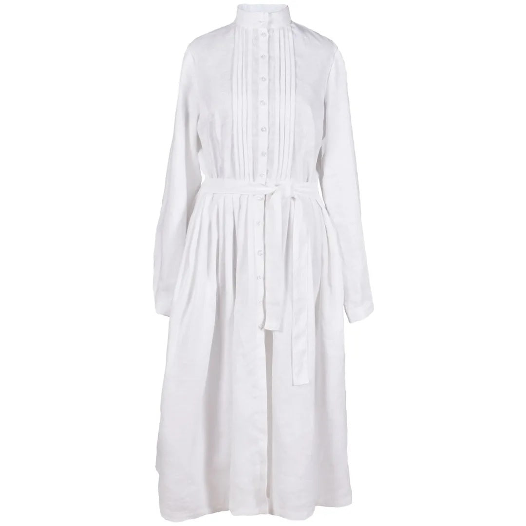 white linen long sleeve dress front