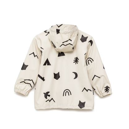 back of waterproof kids jacket white and black patterns