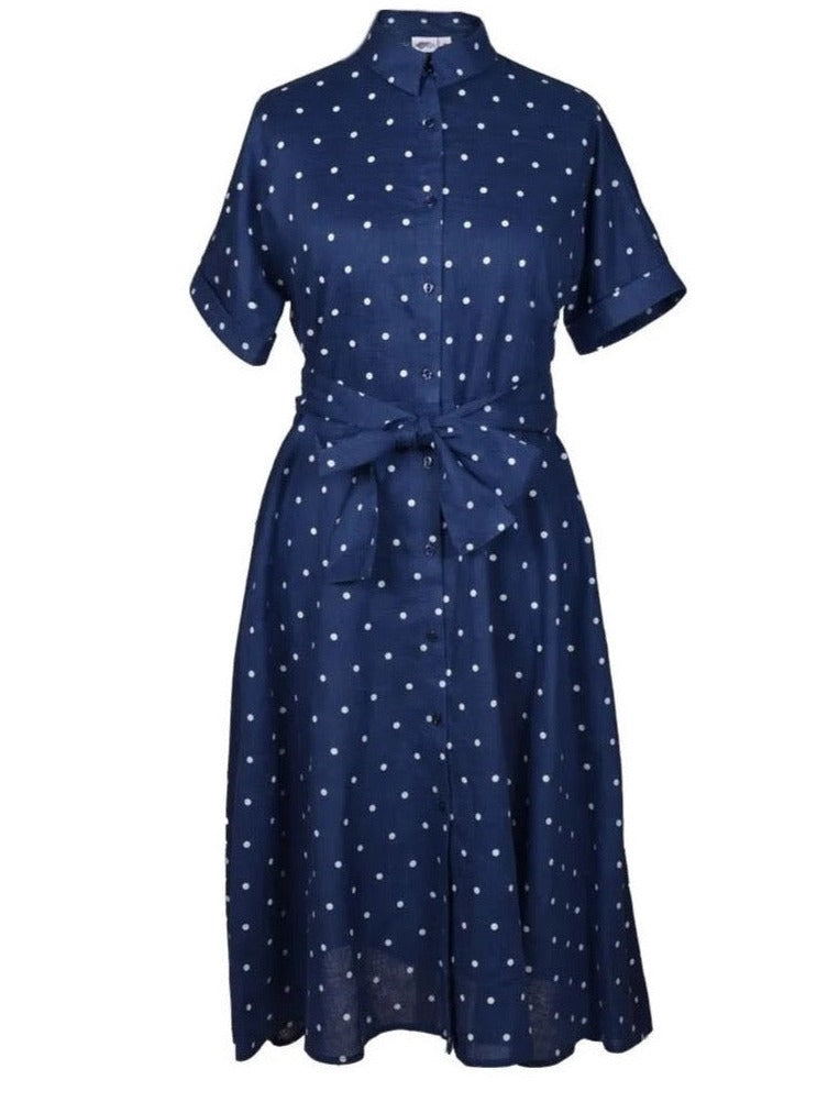 blue polka dot dress front
