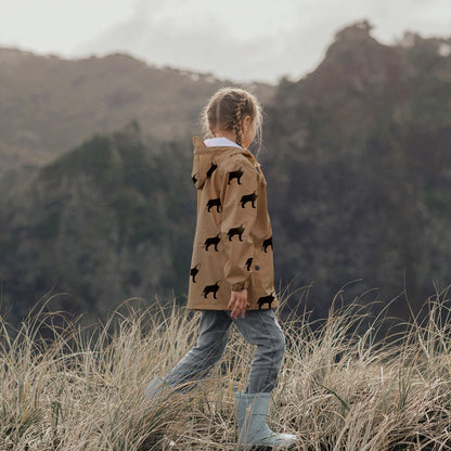 girl wearing waterproof brown kids jacket 