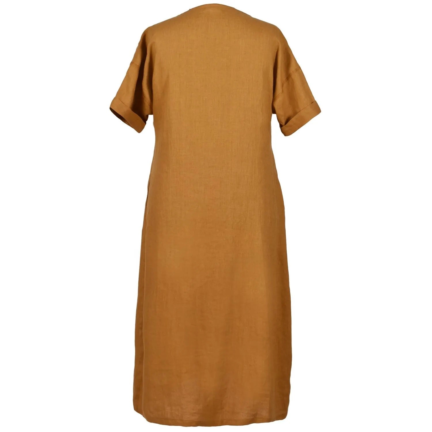 long linen dress mustard back
