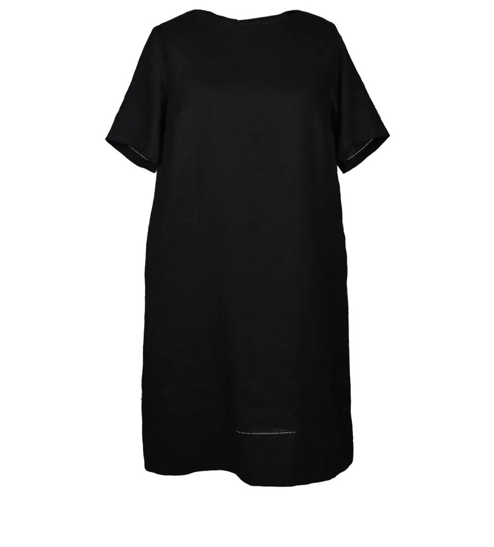 Front of black linen dress