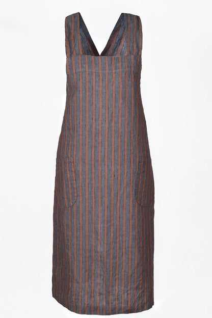 linen apron brown stripes full front