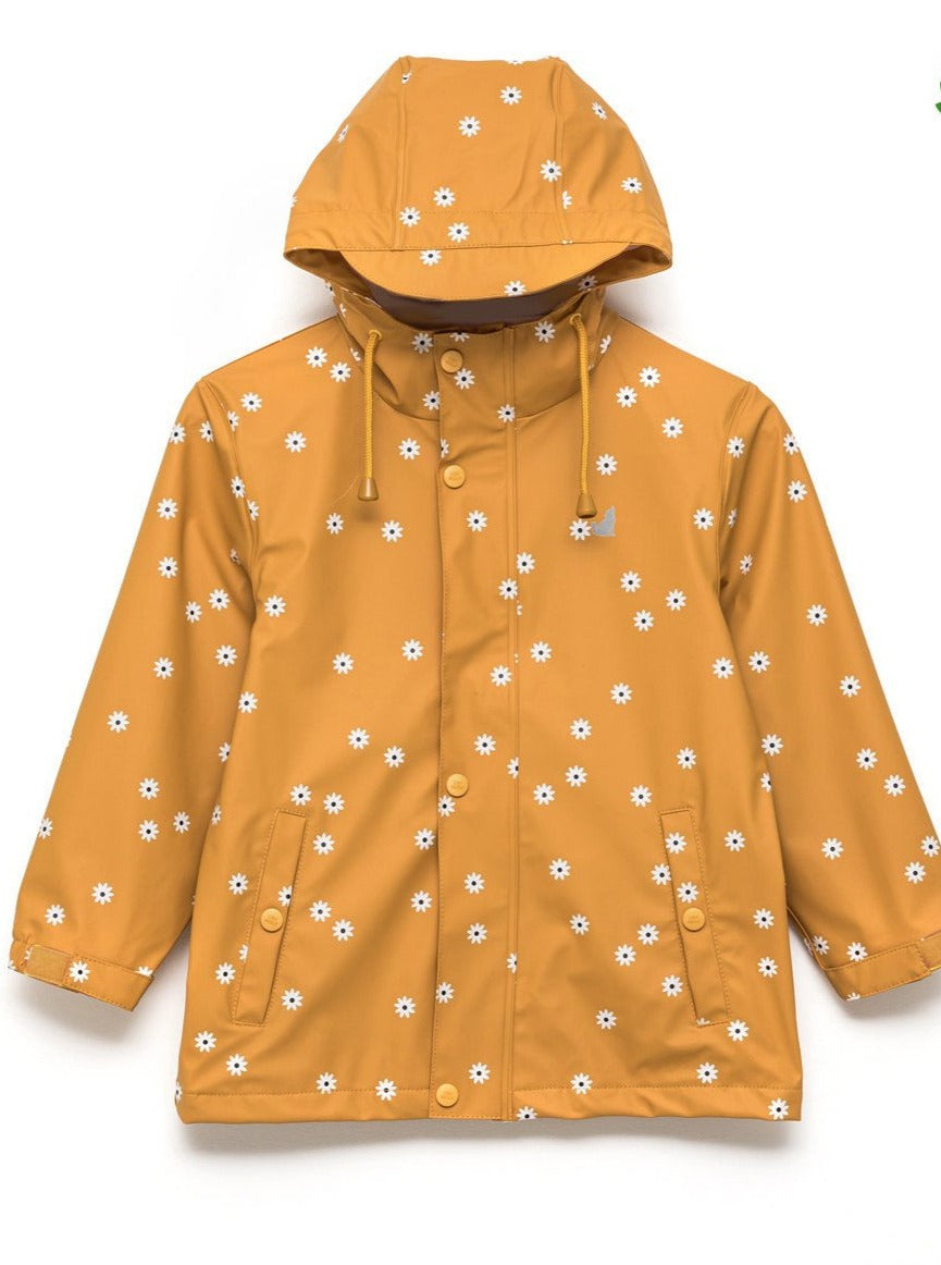Waterproof kids jacket yellow with white flowers