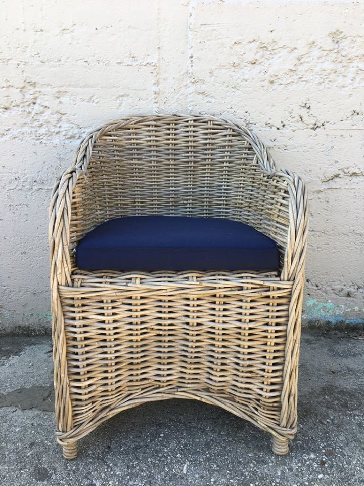 cane chair with navy cushion