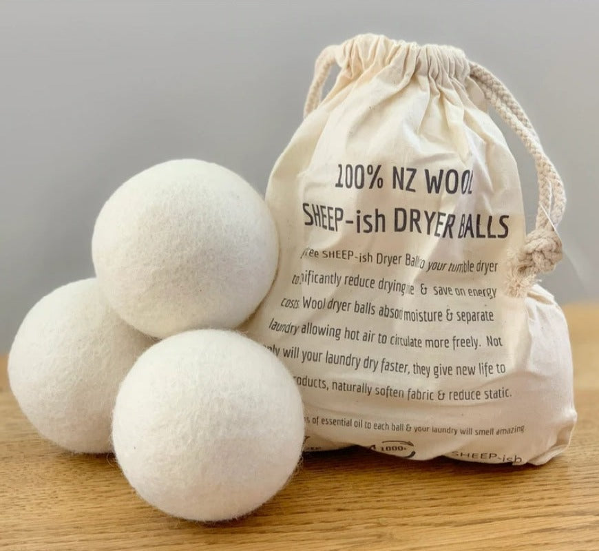 3 wool dryer balls with packaging