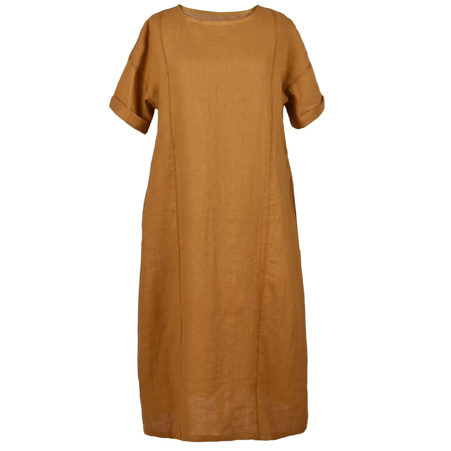 long linen dress mustard front