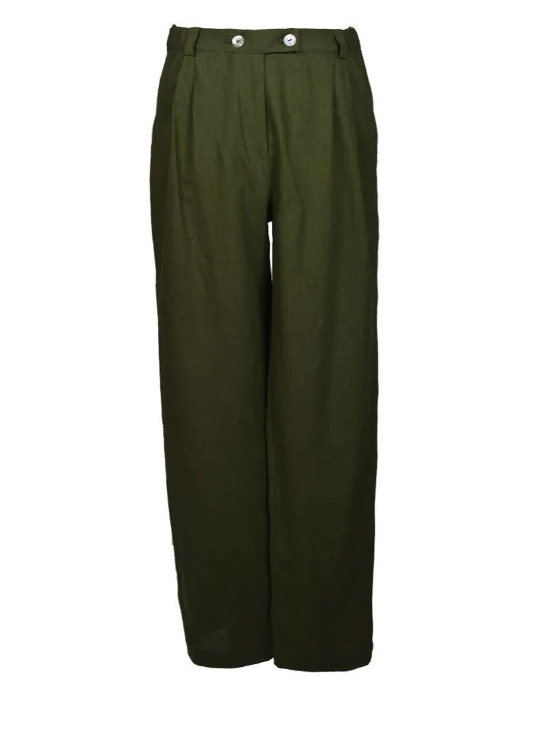 green linen trouser front