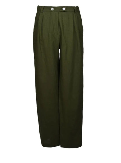 green linen trouser front