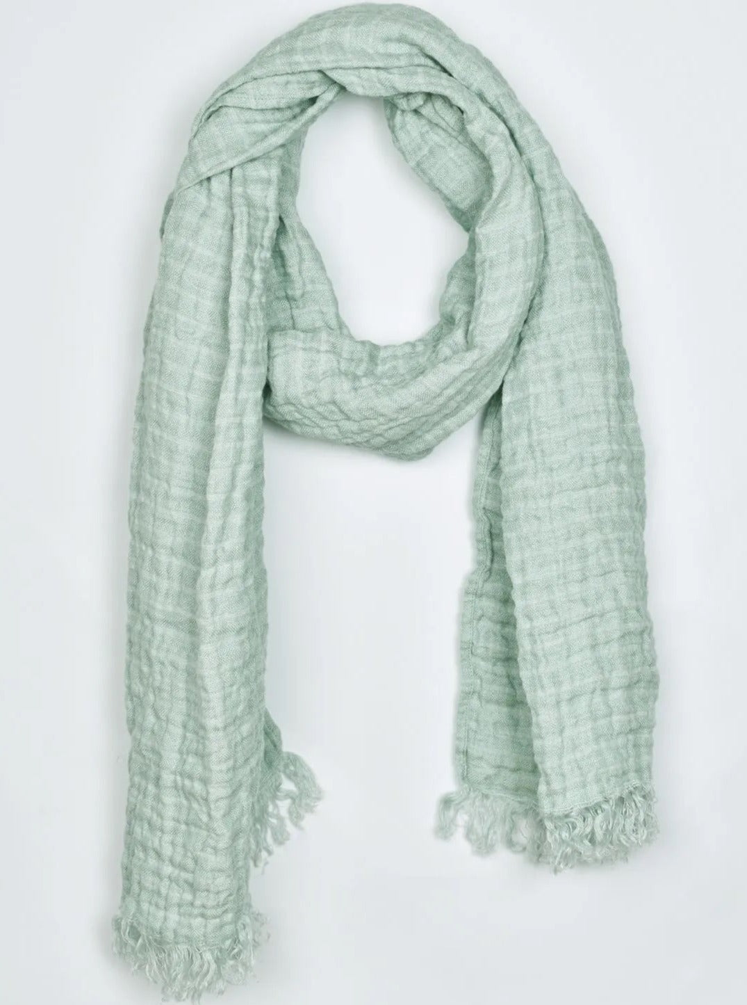 linen scarf mint and grey stripes