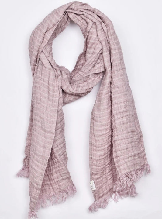 linen scarf lilac grey stripes