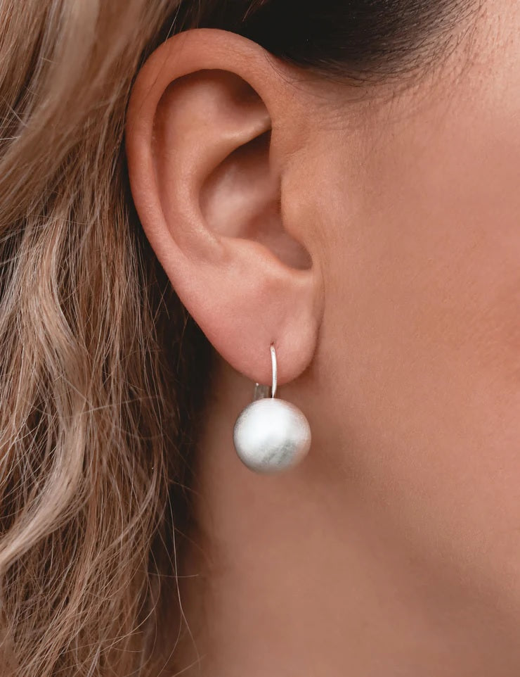 Small matte silver ball earrings