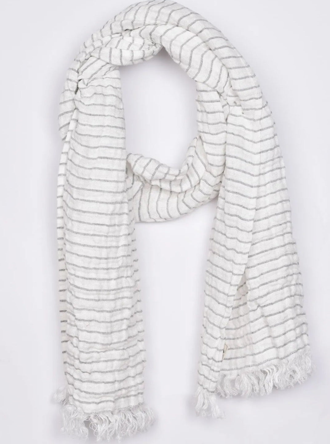 linen scarf white and grey stripes
