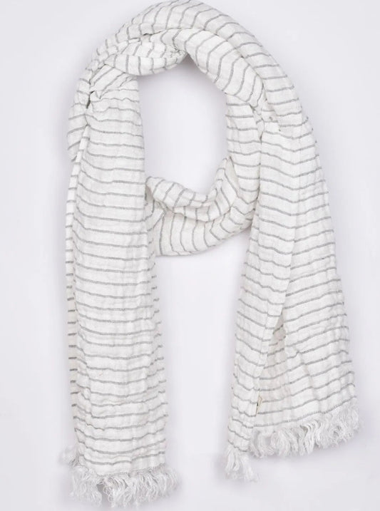 linen scarf white and grey stripes