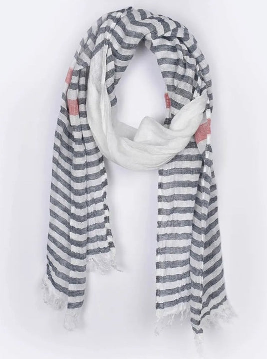 linen scarf white and navy stripes