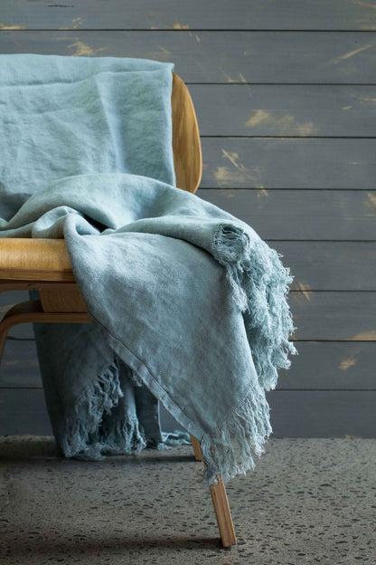 Soft linen blanket in duck egg blue